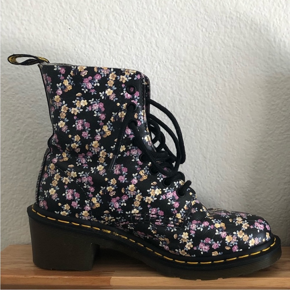 Dr. Martens Black Floral Combat Boots